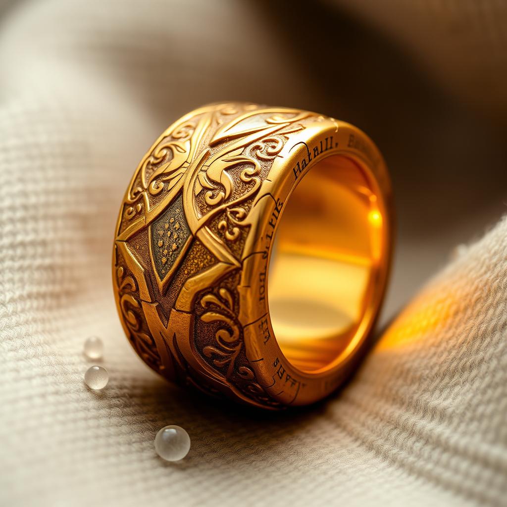 A striking golden ring carefully crafted from the metal of swords and daggers