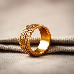 A striking golden ring carefully crafted from the metal of swords and daggers