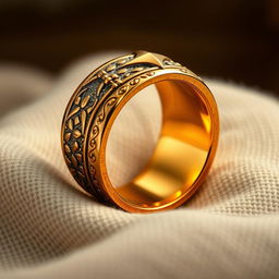 A striking golden ring carefully crafted from the metal of swords and daggers