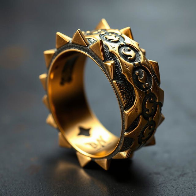 A stunning golden ring crafted from the metal of swords and daggers