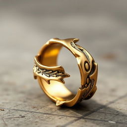 A stunning golden ring crafted from the metal of swords and daggers