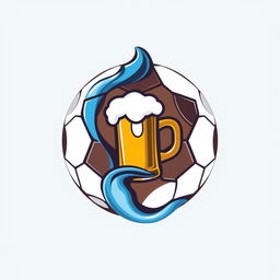 A creative and modern logo design featuring a sleek football that seamlessly incorporates elements representing thirst and alcohol