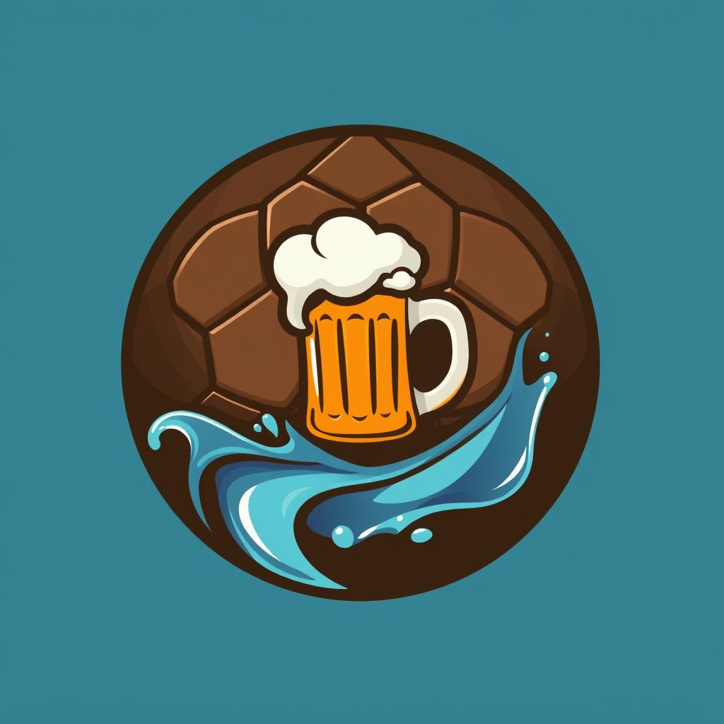 A creative and modern logo design featuring a sleek football that seamlessly incorporates elements representing thirst and alcohol