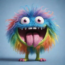 The brightly colored, cheerful, hairy gooey monster with its tongue out, drooling playfully.