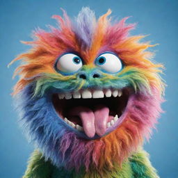 The brightly colored, cheerful, hairy gooey monster with its tongue out, drooling playfully.