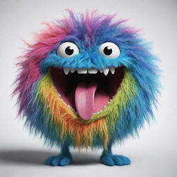 The brightly colored, cheerful, hairy gooey monster with its tongue out, drooling playfully.