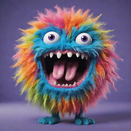 The brightly colored, cheerful, hairy gooey monster with its tongue out, drooling playfully.