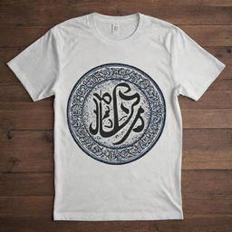 A t-shirt design featuring Yemeni Arabic calligraphy in a retro-inspired style. Incorporate traditional Yemeni motifs and elements, capturing both the antiquity and richness of Yemeni culture while maintained a nostalgic, vintage feel.