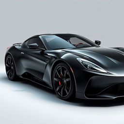 A sleek black sports car with a Euro-American style, featuring a carbon fiber body