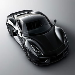 A sleek black sports car with a Euro-American style, featuring a carbon fiber body