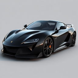 A sleek black sports car with a Euro-American style, featuring a carbon fiber body