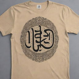 A t-shirt design featuring Yemeni Arabic calligraphy in a retro-inspired style. Incorporate traditional Yemeni motifs and elements, capturing both the antiquity and richness of Yemeni culture while maintained a nostalgic, vintage feel.