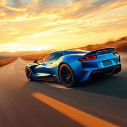 a vibrant and dynamic digital painting of a Falcarto sports car speeding down an open highway, showcasing its sleek aerodynamic design and vibrant color, like electric blue