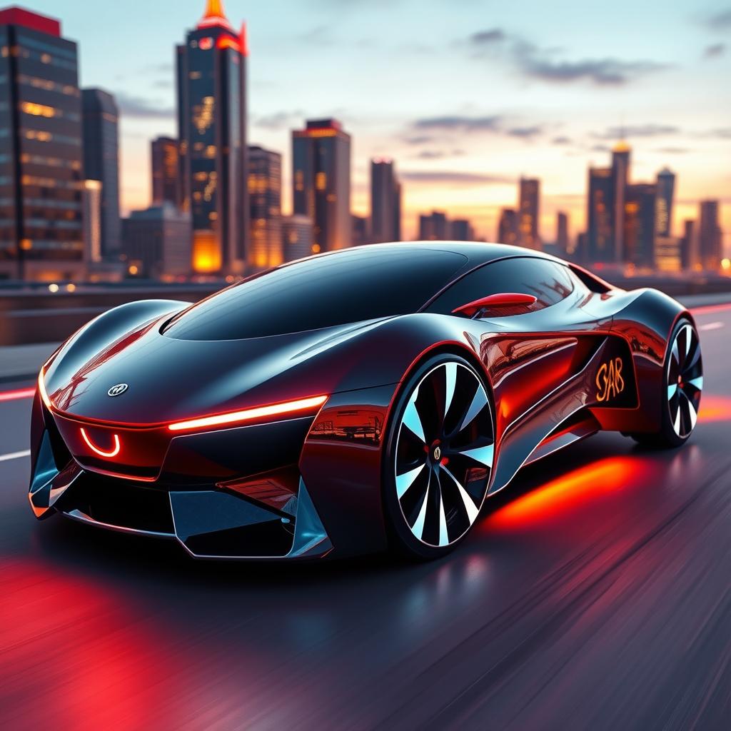 A futuristic car design render, featuring sleek aerodynamic lines and a bold, innovative look