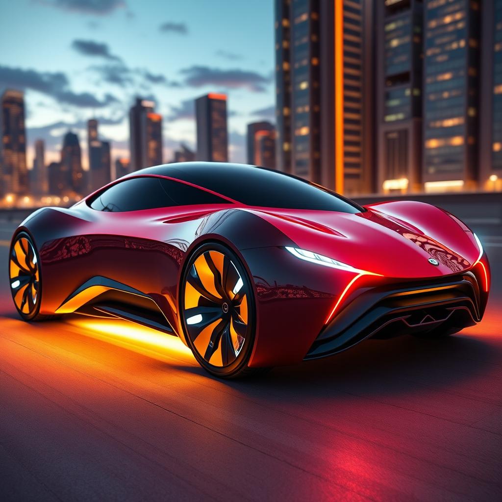 A futuristic car design render, featuring sleek aerodynamic lines and a bold, innovative look