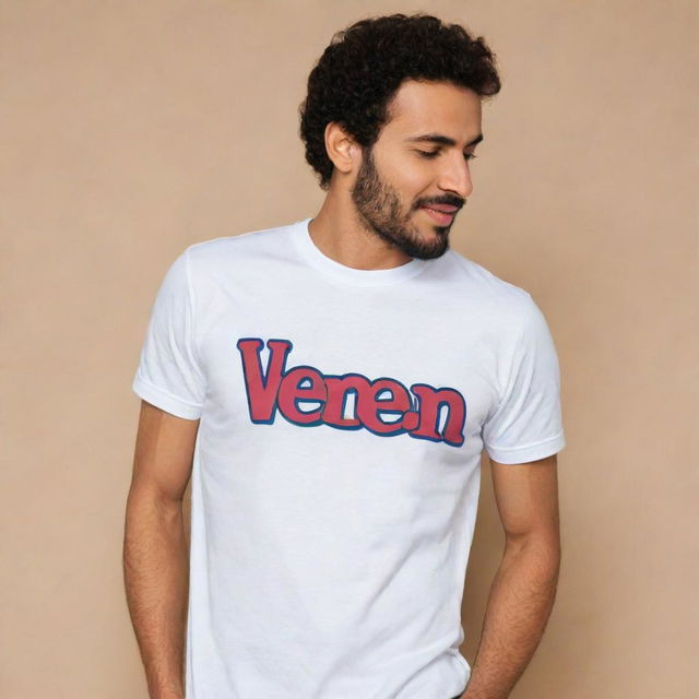 Design a t-shirt that utilizes a retro bubble-letter style to present 'Yemen' in understandable Arabic. Integrate traditional Yemeni motifs and colors, ensuring an authentically Yemeni and visually appealing design that resonates with the vibe of the 70s and 80s.