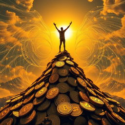 A visionary scene depicting the concept of financial freedom through Bitcoin and cryptocurrency