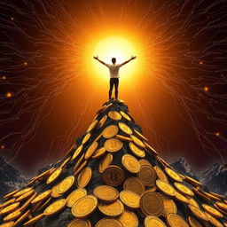 A visionary scene depicting the concept of financial freedom through Bitcoin and cryptocurrency