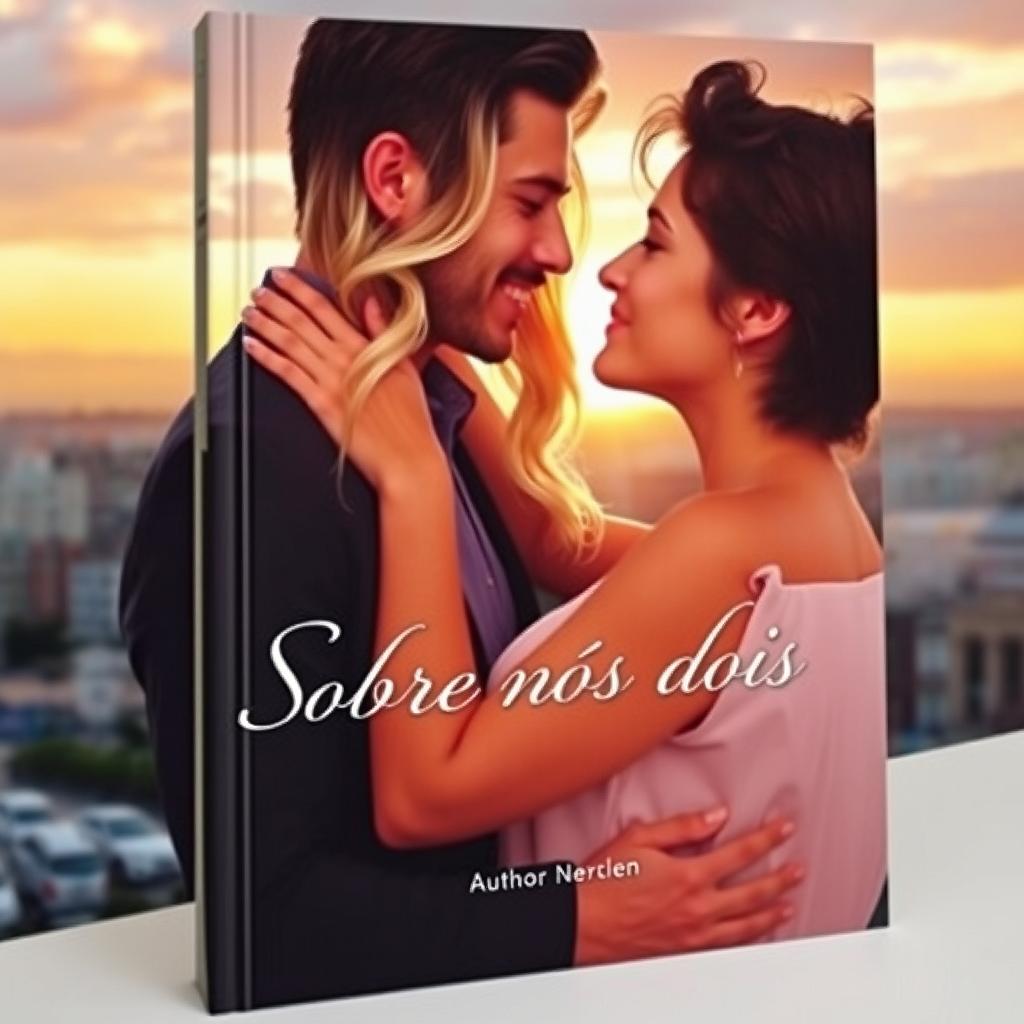 A romantic book cover showcasing a realistic portrayal of a couple enveloped in a loving embrace