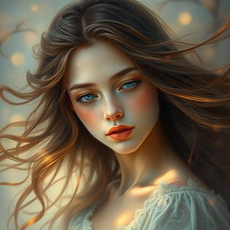 A beautiful girl with flowing hair, depicted in a dreamy, surreal setting