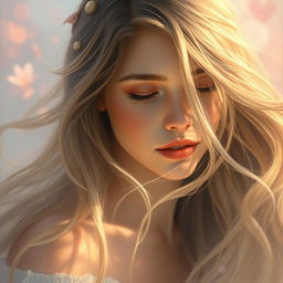 A beautiful girl with flowing hair, depicted in a dreamy, surreal setting