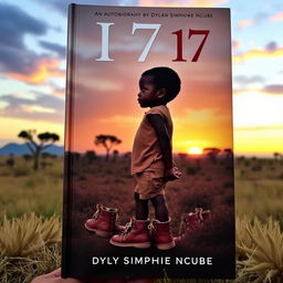 A captivating book cover titled "17, an autobiography by Dylan Simphiwe Ncube" featuring an African child standing in the wild