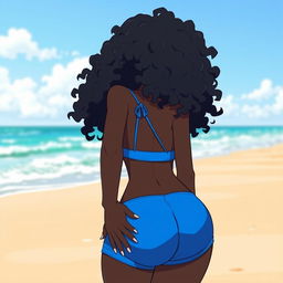 A cute anime-style girl with black skin at the beach