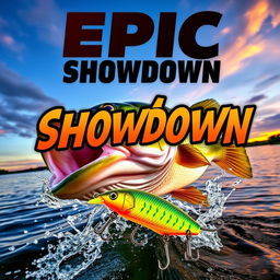 A stunning and eye-catching thumbnail showcasing a large, lifelike bass fish bursting out of the water, paired with a vibrant Jitterbug lure prominently in sight