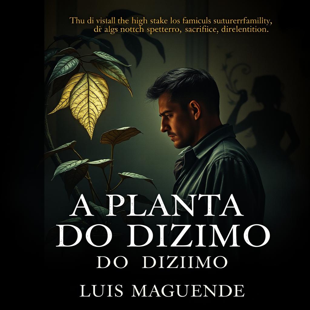 Book cover of a man hauntedly staring at an enigmatic, supernatural plant with dark, menacing leaves in a dimly lit room