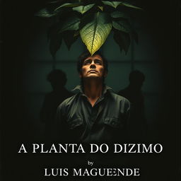 Book cover of a man hauntedly staring at an enigmatic, supernatural plant with dark, menacing leaves in a dimly lit room