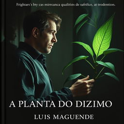 Book cover of a man hauntedly staring at an enigmatic, supernatural plant with dark, menacing leaves in a dimly lit room