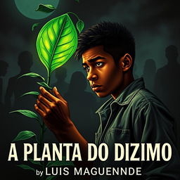 Book cover depicting a young Black man intensely eyeing a mystical and mysterious plant with dark, sinister leaves