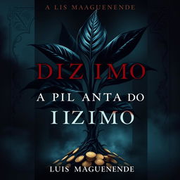 A dark, atmospheric cover for the novel "A PLANTA DO DIZIMO" by Luis Maguenende