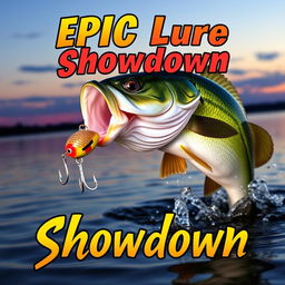 A visually captivating thumbnail displaying a large, realistic bass fish leaping out of the water towards a prominently featured Jitterbug lure