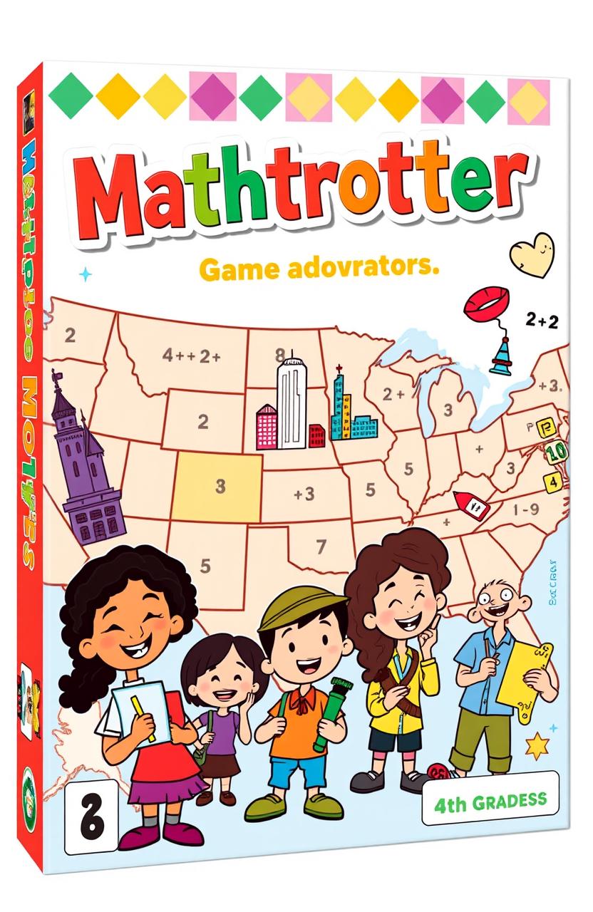 Vibrant and playful cover design for "Mathtrotter," an educational game aimed at 4th graders