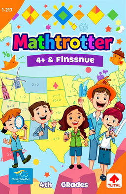 Vibrant and playful cover design for "Mathtrotter," an educational game aimed at 4th graders