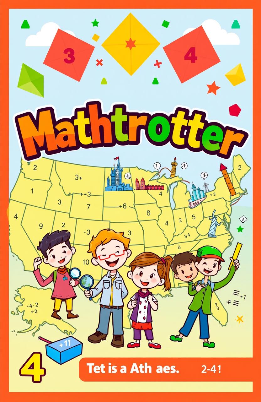 Vibrant and playful cover design for "Mathtrotter," an educational game aimed at 4th graders