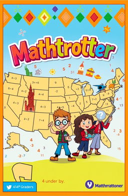 Vibrant and playful cover design for "Mathtrotter," an educational game aimed at 4th graders