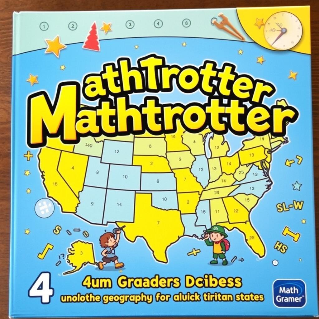 A colorful and engaging cover for Mathtrotter, an educational game for 4th graders that integrates geography and math