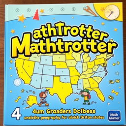 A colorful and engaging cover for Mathtrotter, an educational game for 4th graders that integrates geography and math