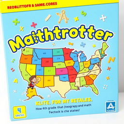 A colorful and engaging cover for Mathtrotter, an educational game for 4th graders that integrates geography and math