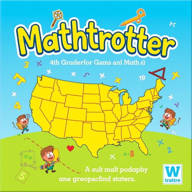 A colorful and engaging cover for Mathtrotter, an educational game for 4th graders that integrates geography and math