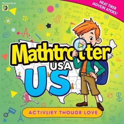 An engaging and colorful cover for the activity book "Mathtrotter USA"