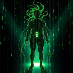 A digital illustration inspired by the Matrix, representing the concept of unlocking one's true potential