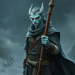 A male Dragonborn sorcerer with a silvery greenish blue skin tone, standing at approximately 6'3", exuding an aura of bravery and lawfulness