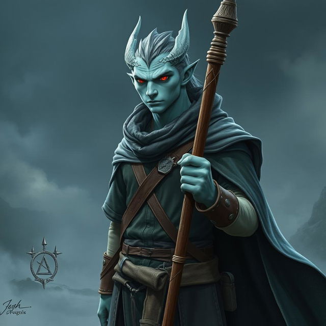 A male Dragonborn sorcerer with a silvery greenish blue skin tone, standing at approximately 6'3", exuding an aura of bravery and lawfulness