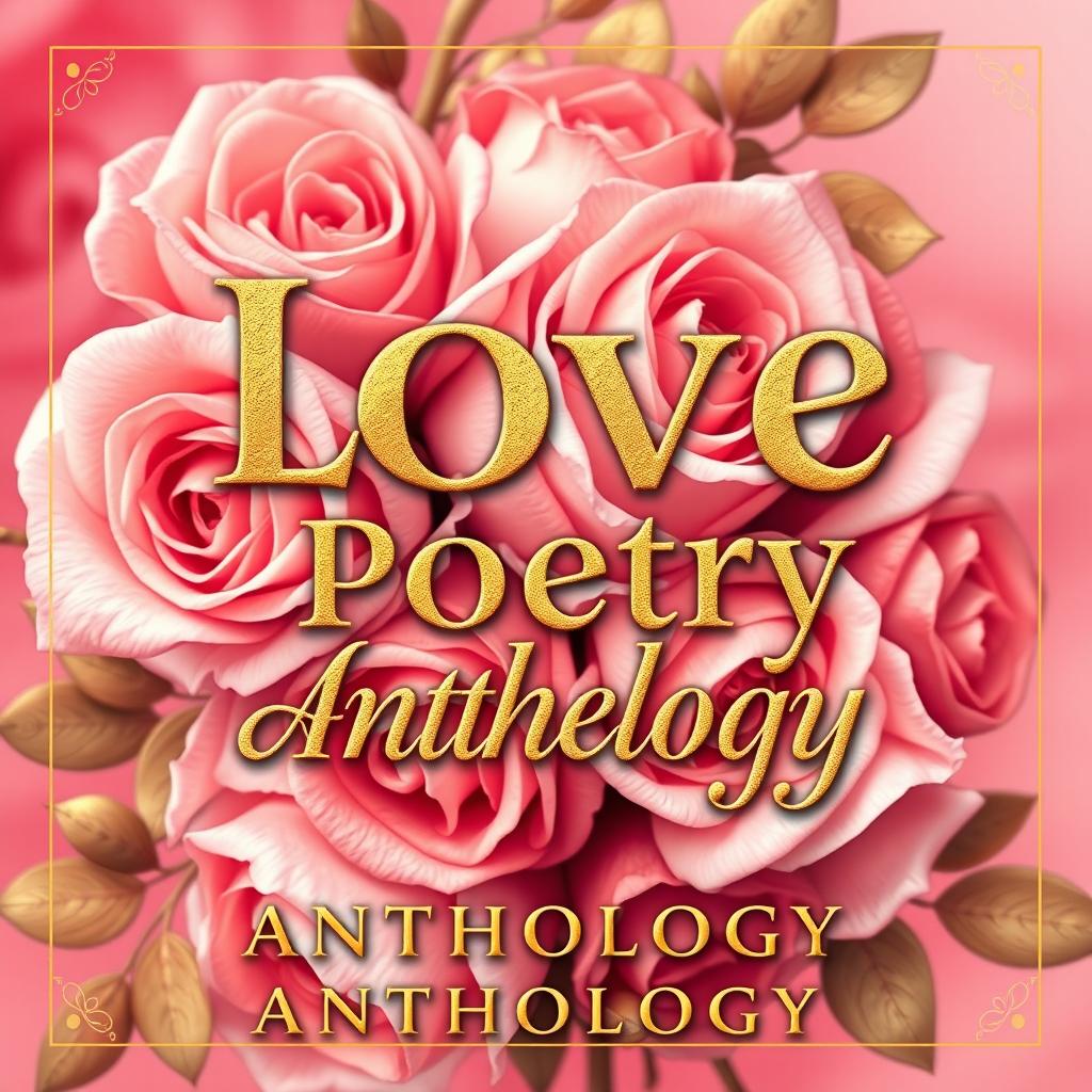 a romantic poetry anthology cover featuring golden letters and roses, conveying a deep sense of love and passion