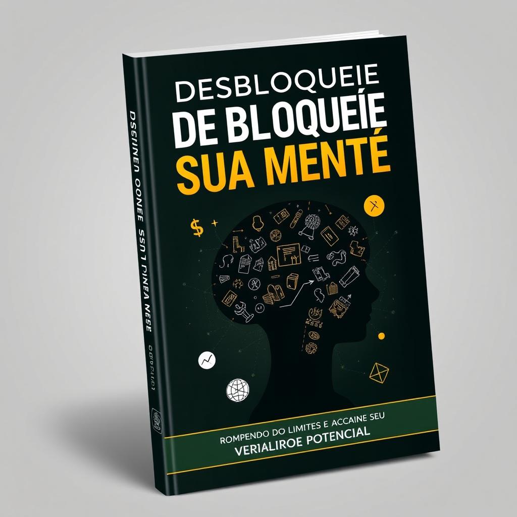 A sophisticated eBook cover featuring the title "Desbloqueie Sua Mente: Rompendo Limites e Alcançando Seu Verdadeiro Potencial" in a modern and professional typography