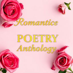 a romantic poetry anthology cover with golden letters and roses positioned at the corners, conveying a strong sense of love and romance