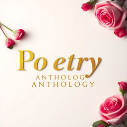 a romantic poetry anthology cover with golden letters and roses positioned at the corners, conveying a strong sense of love and romance